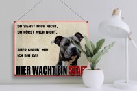 Blechschild Hinweis 40x30cm Hund Hier wacht ein Staff