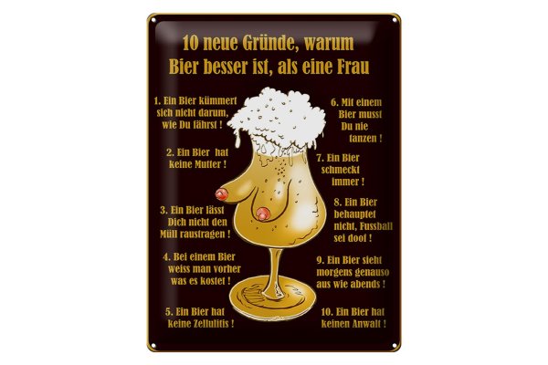 Blechschild Alkohol 30x40cm 10 Gründe Bier besser als Frau