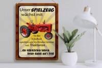 Blechschild Spruch 30x40cm Spielzeug wächst mit Traktor