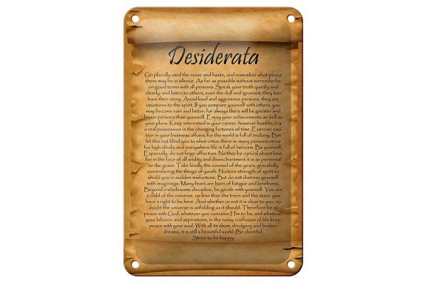 Blechschild Spruch 12x18cm Desiderata Gedicht Englisch