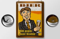 Blechschild Alkohol 30x40cm Bier hilft gegen akute Realität