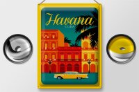 Blechschild Havana 30x40cm Cuba Zeichnung gelbes Auto