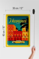 Blechschild Havana 30x40cm Cuba Zeichnung gelbes Auto
