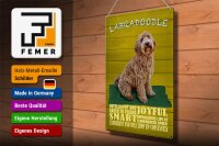 Blechschild Spruch 30x40cm Labradoodle Hund will jump up
