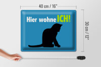 Blechschild Spruch 40x30cm Katze hier wohne ich blau