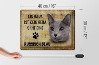 Blechschild Spruch 40x30cm russisch blau Katze ohne kein Heim