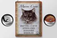 Blechschild Spruch 30x40cm Maine Coon Katze aktiv Schild