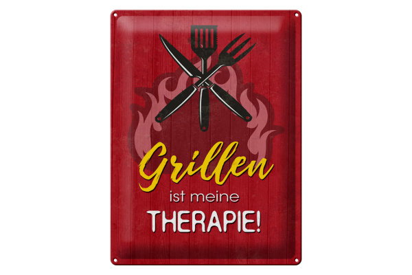 Blechschild Spruch 30x40cm Grillen ist meine Therapie