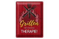 Blechschild Spruch 30x40cm Grillen ist meine Therapie