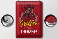 Blechschild Spruch 30x40cm Grillen ist meine Therapie