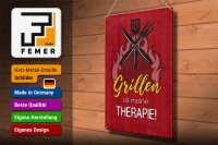 Blechschild Spruch 30x40cm Grillen ist meine Therapie