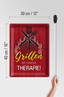 Blechschild Spruch 30x40cm Grillen ist meine Therapie