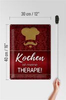 Blechschild Spruch 30x40cm Kochen ist meine Therapie