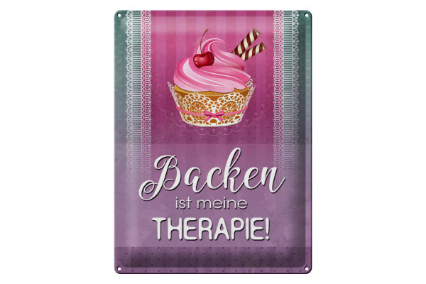 Blechschild Spruch 30x40cm Backen ist meine Therapie