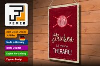 Blechschild Spruch 30x40cm Stricken ist meine Therapie