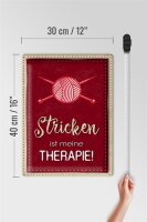 Blechschild Spruch 30x40cm Stricken ist meine Therapie