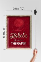 Blechschild Spruch 30x40cm Häkeln ist meine Therapie