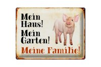 Blechschild Tiere 40x30cm Schwein mein Haus Garten Familie