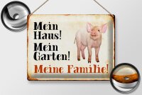 Blechschild Tiere 40x30cm Schwein mein Haus Garten Familie