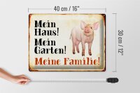 Blechschild Tiere 40x30cm Schwein mein Haus Garten Familie