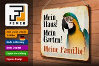 Blechschild Tiere 40x30cm Papagei mein Haus Garten Familie