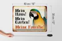 Blechschild Tiere 40x30cm Papagei mein Haus Garten Familie