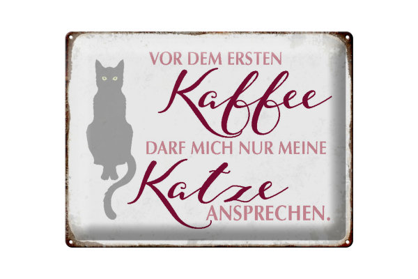 Blechschild Katze 40x30cm vor dem ersten Kaffee nur Katze