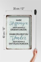 Blechschild Spruch 30x40cm habe Hoffnungen nie Erwartungen