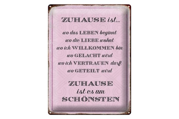 Blechschild Spruch 30x40cm Zuhause ist es am schönsten