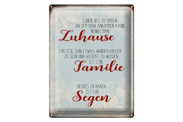Blechschild Spruch 30x40cm Zuhause Familie Segen Schild