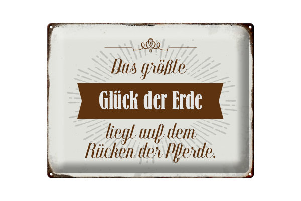 Blechschild Spruch 40x30cm Glück der Erde auf Rücken Pferde