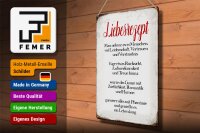 Blechschild Spruch 30x40cm Liebesrezept Retro Schild