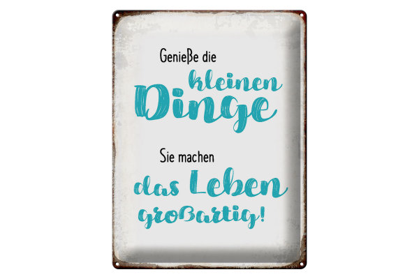 Blechschild Spruch 30x40cm genieße kleine Dinge sie machen