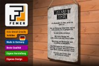 Blechschild Spruch 30x40cm Werkstatt Regeln Werkzeug