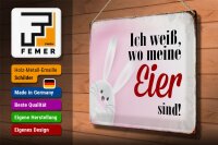 Blechschild Spruch 40x30cm Osterhase weiß wo Eier sind