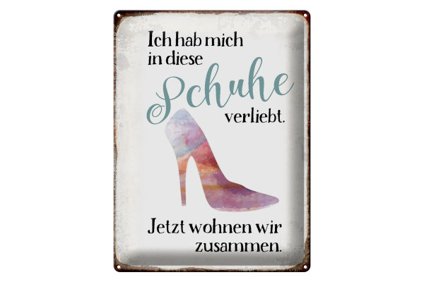 Blechschild Spruch 30x40cm hab mich in Schuhe verliebt