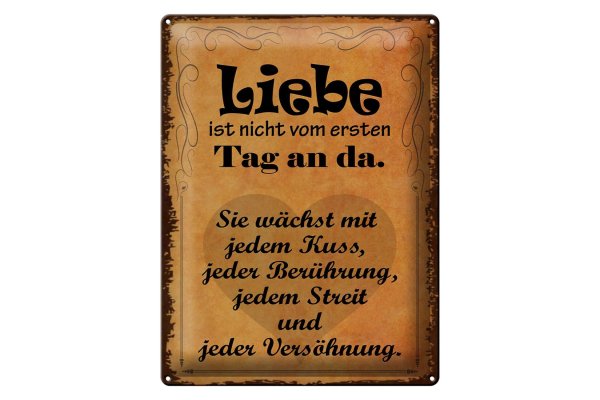 Blechschild Spruch 30x40cm Liebe ist nicht vom ersten Tag