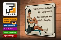 Blechschild Spruch 40x30cm 7-Gang-Menü Mann Wurst Bier