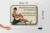 Blechschild Spruch 40x30cm 7-Gang-Menü Mann Wurst Bier