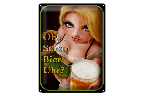 Blechschild Spruch 30x40cm Pinup Oh schon Bier Uhr