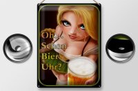 Blechschild Spruch 30x40cm Pinup Oh schon Bier Uhr