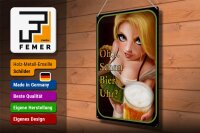 Blechschild Spruch 30x40cm Pinup Oh schon Bier Uhr