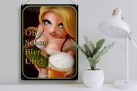 Blechschild Spruch 30x40cm Pinup Oh schon Bier Uhr
