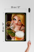 Blechschild Spruch 30x40cm Pinup Oh schon Bier Uhr