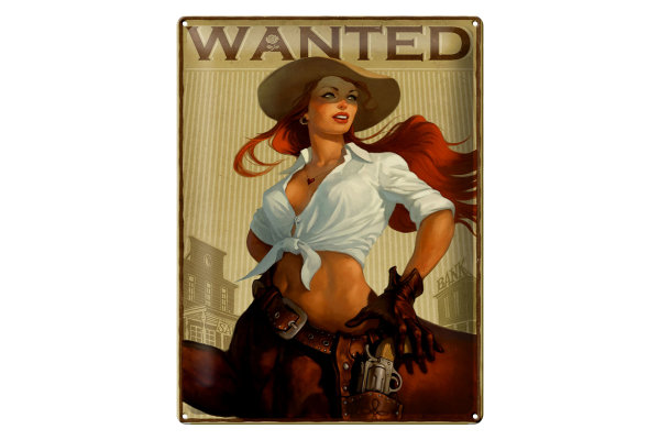 Blechschild Pinup 30x40cm wanted Cowgirl Wanddeko