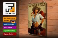 Blechschild Pinup 30x40cm wanted Cowgirl Wanddeko