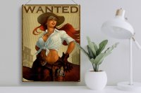 Blechschild Pinup 30x40cm wanted Cowgirl Wanddeko