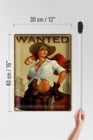Blechschild Pinup 30x40cm wanted Cowgirl Wanddeko