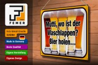 Blechschild Bier 40x30cm Mutti wo Waschlappen Bier holen