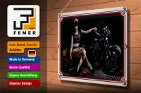 Blechschild Motorrad 40x30cm Biker Girl Pinup Frau Tattoo